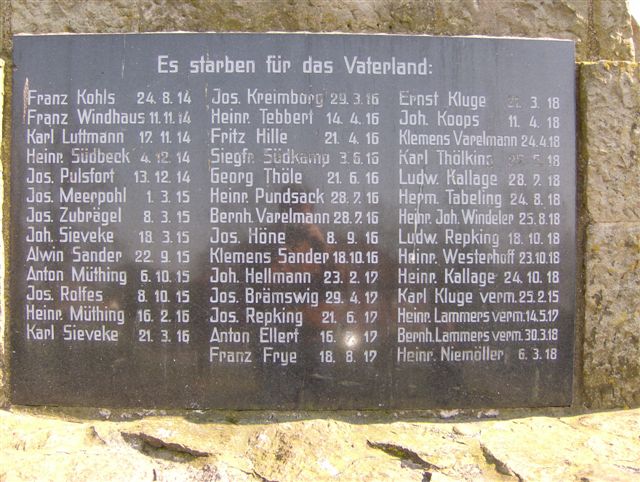 Gefallene aus Oythe - Erster Weltkrieg